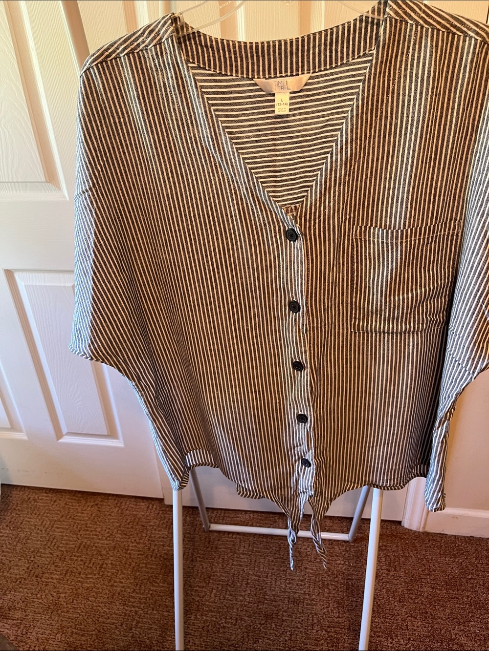 Time and Tru Black and White Striped Button-Down Shirt
